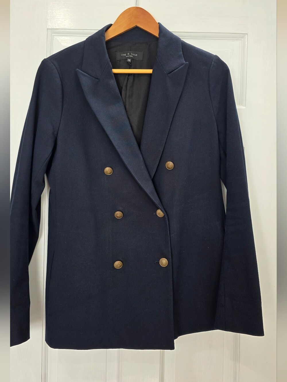 rag & bone Navy Double-Breasted Blazer with Brass Buttons